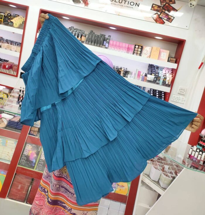 Chiffon 3 Part Pleated Skirt ( Ocean Blue)