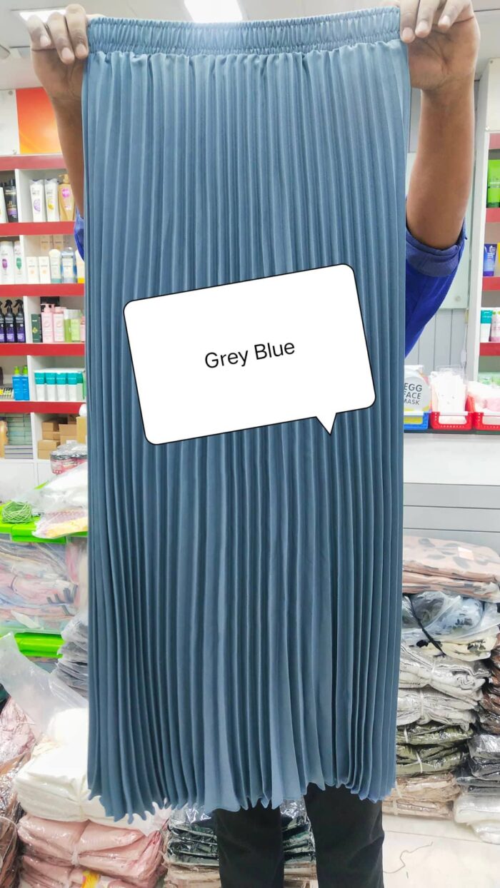 Korean Style Solid Color High Waist (elastic) Chiffon Pleated Skirt (Grey Blue) - Image 2