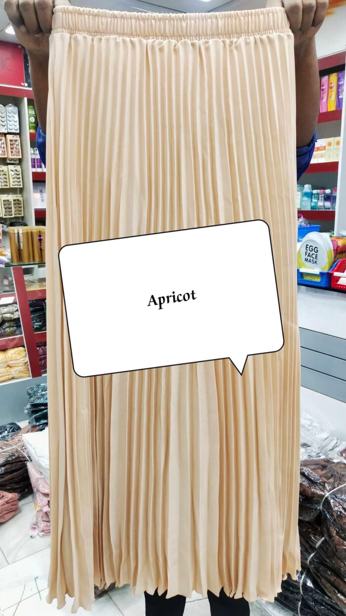 Korean Style Solid Color High Waist (elastic) Chiffon Pleated Skirt (Apricot) - Image 2