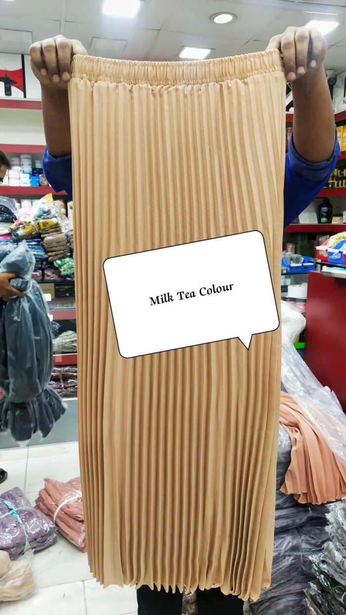 Korean Style Solid Color High Waist (elastic) Chiffon Pleated Skirt (Milk Tea) - Image 2