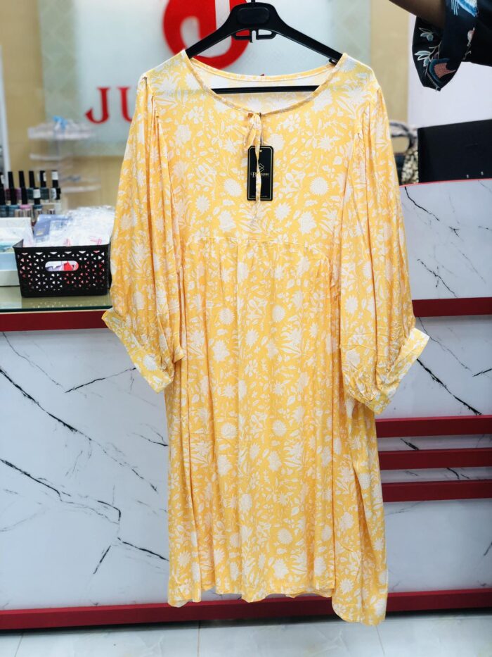 Floral Printed Loose Pattern Mid Length Top ( Yellow) - Image 2