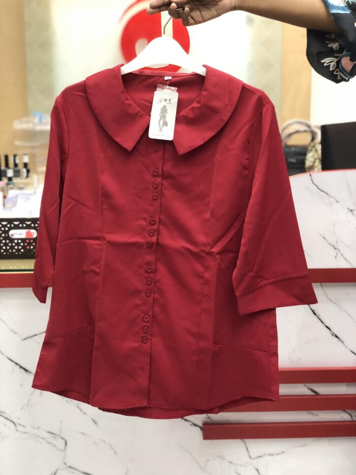 3 Button Style 1 Colour  Round Pattern Shirt (Red Wine) - Image 2