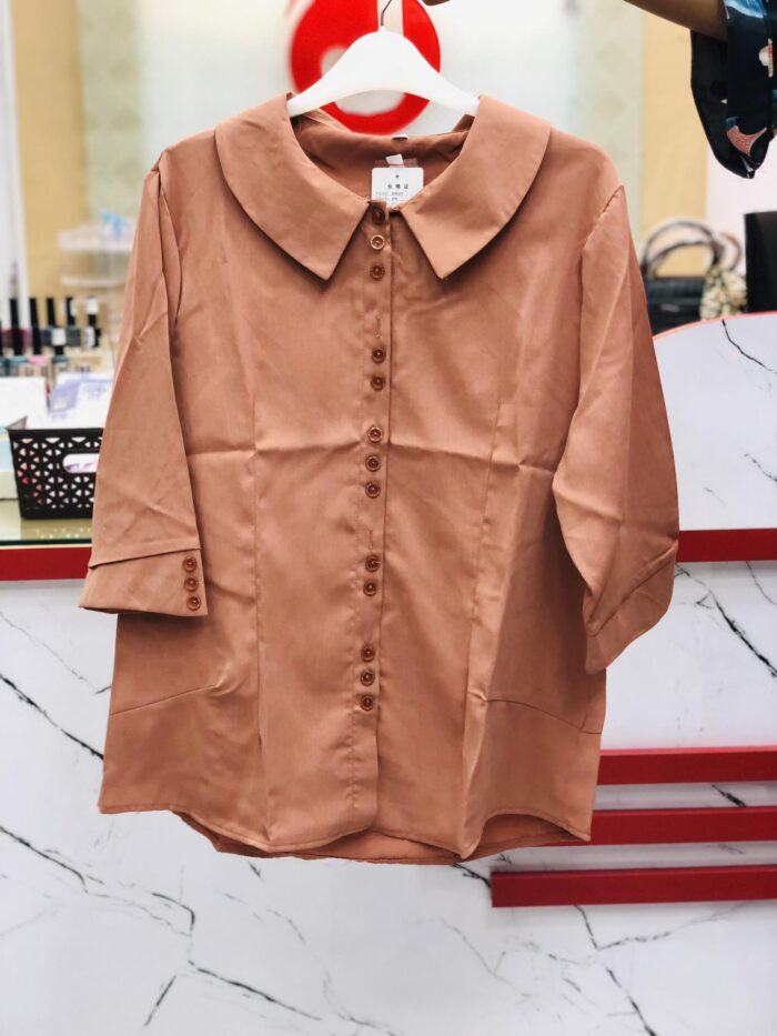 3 Button Style 1 Colour  Round Pattern Shirt (Peach Brown) - Image 2