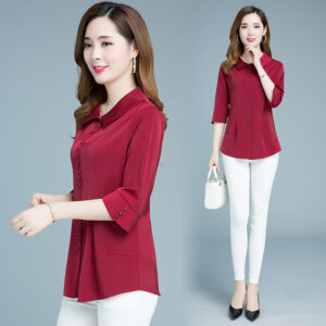 3 Button Style 1 Colour  Round Pattern Shirt (Red Wine)