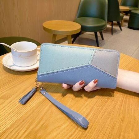 Ladies New Fashion Trend Three-color Block Contrasting Color Tassel Multi-functional Casual Versatile Long Wallet