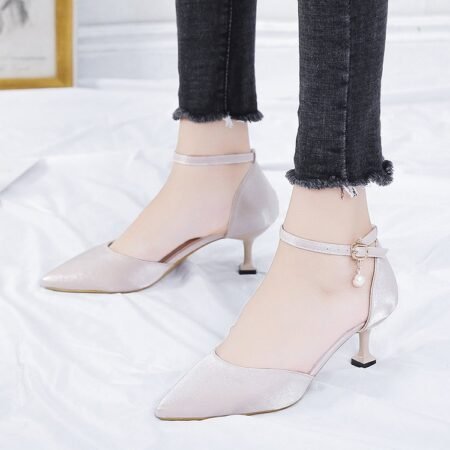 New Korean Style Pointed Straight Buckle Stiletto High Heels (5inches) Women's Shoes (Champagne)