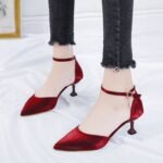 New Korean Style Pointed Straight Buckle Stiletto High Heels (5inches) Women's Shoes (Red Wine)