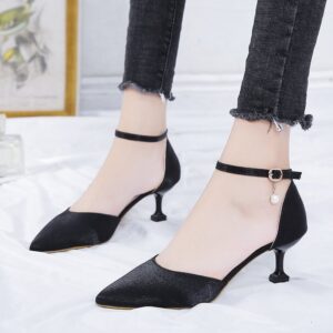 New Korean Style Pointed Straight Buckle Stiletto High Heels (5inches) Women's Shoes (Black)