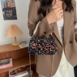 New Trend Korean Fashion Net Red Sequin Chain One Shoulder Messenger Bag (Black)
