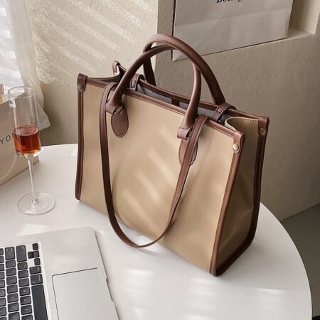 Cross-Border Large-Capacity Fashion Messenger Commuting Style Ladies Shoulder Portable Tote Bag (Apricot)