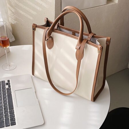 Cross-Border Large-Capacity Fashion Messenger Commuting Style Ladies Shoulder Portable Tote Bag (White)