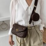 New Bmbroidery Thread Wide Shoulder Strap Single Chain Armpit Bag (Deep Brown)