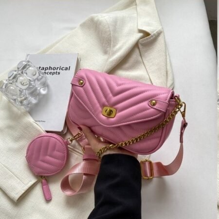 New Bmbroidery Thread Wide Shoulder Strap Single Chain Armpit Bag (Light Pink)