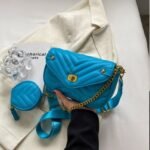 New Bmbroidery Thread Wide Shoulder Strap Single Chain Armpit Bag (Blue)