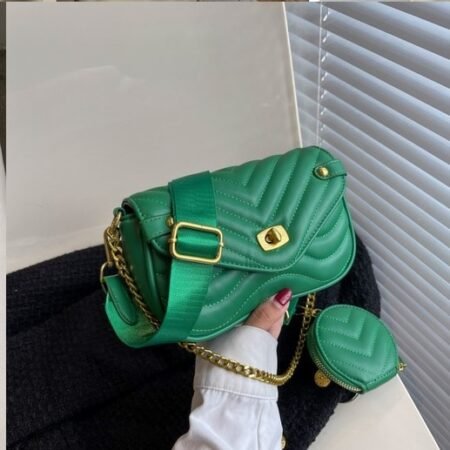 New Bmbroidery Thread Wide Shoulder Strap Single Chain Armpit Bag (Green)