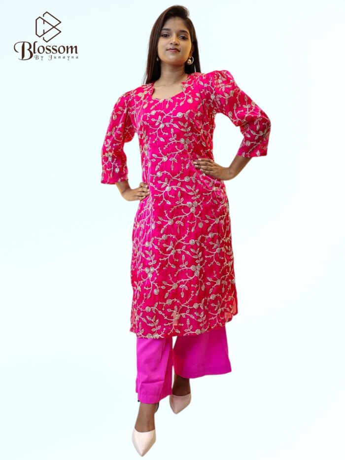 Ghimichu Tissue Sequence Single Kurti (Pink ) - Image 3