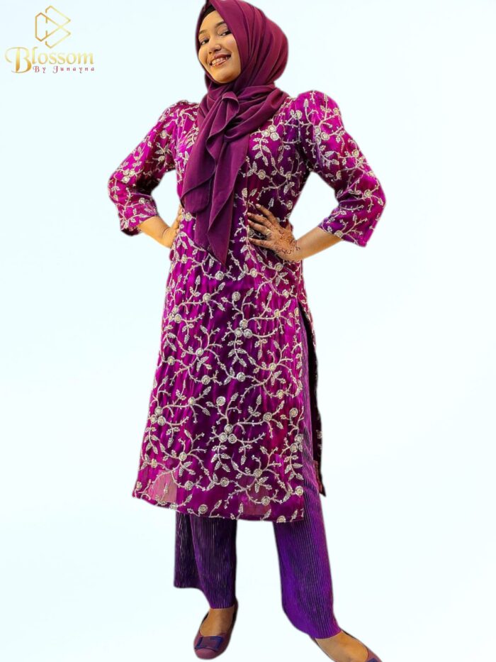 Ghimichu Tissue Sequence Single Kurti (Purple) - Image 4