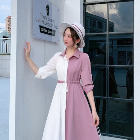 New Mid-Length 2 in 1 Colour Loose Pattern Adjustable Shirt (Light Purple)