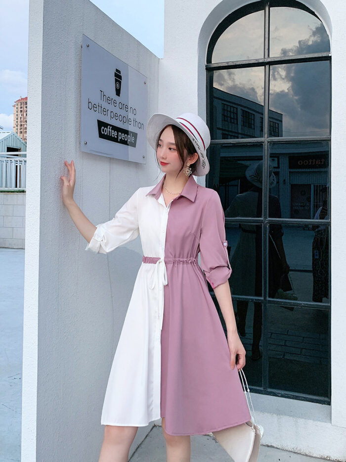 New Mid-Length 2 in 1 Colour Loose Pattern Adjustable Shirt (Light Purple)
