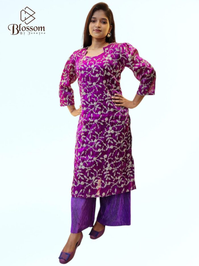 Ghimichu Tissue Sequence Single Kurti (Purple) - Image 2