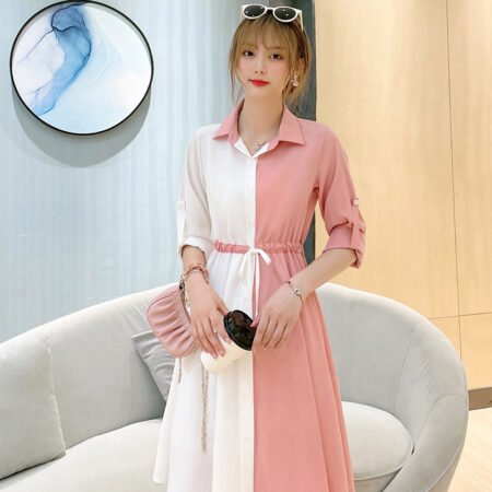 New Mid-Length 2 in 1 Colour Loose Pattern Adjustable Shirt ( Light Pink )