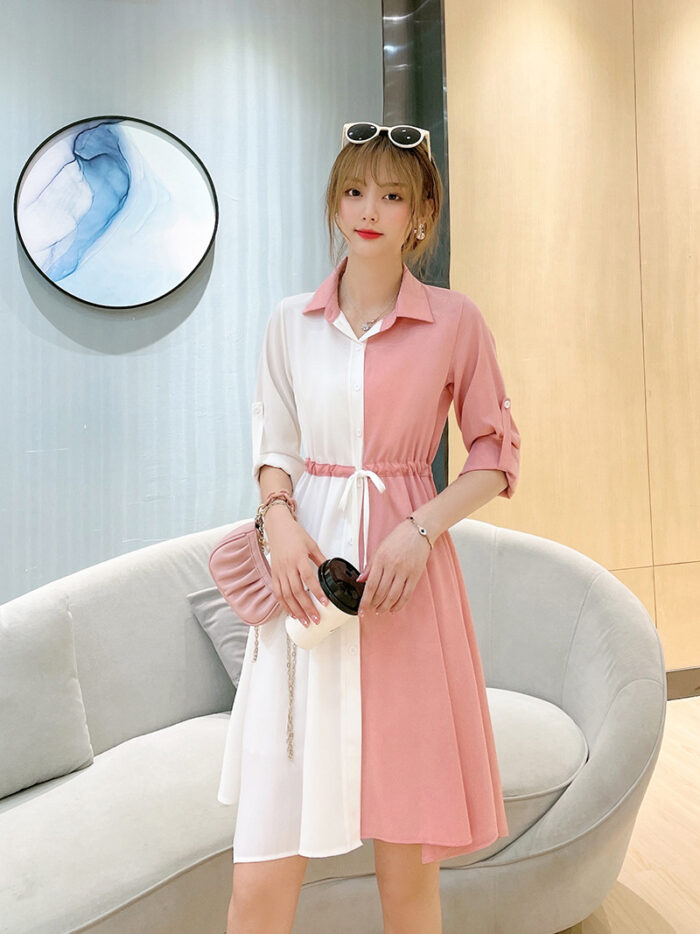 New Mid-Length 2 in 1 Colour Loose Pattern Adjustable Shirt ( Light Pink )