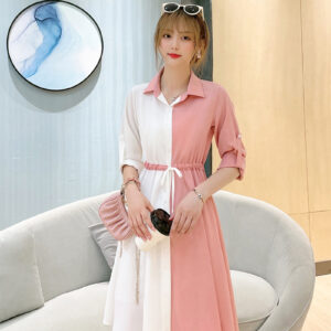 New Mid-Length 2 in 1 Colour Loose Pattern Adjustable Shirt (Light Pink)