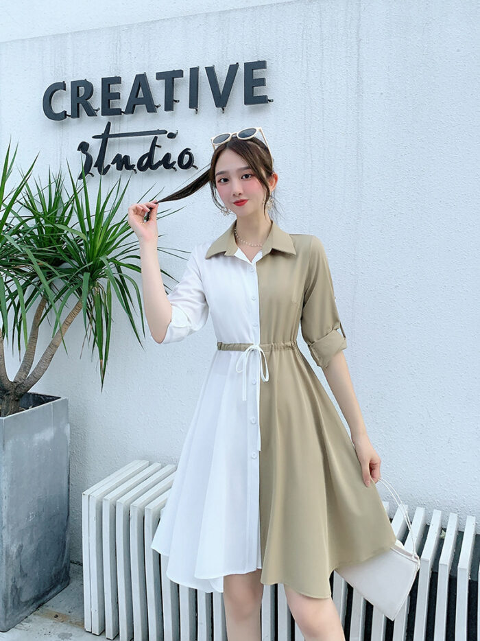 New Mid-Length 2 in 1 Colour Loose Pattern Adjustable Shirt (Light Brown)