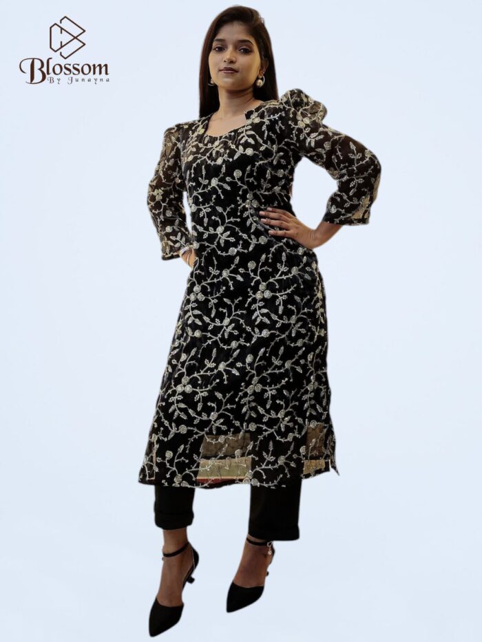 Ghimichu Tissue Sequence Single Kurti (Black ) - Image 2