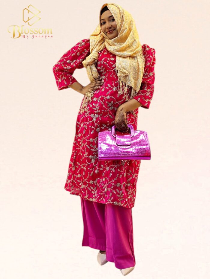 Ghimichu Tissue Sequence Single Kurti (Pink ) - Image 4