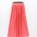 Metallic Mid Length Pleated Skirt Series Cotton (Coral Pink)