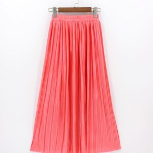 Metallic Mid Length Pleated Skirt Series Cotton (Coral Pink)