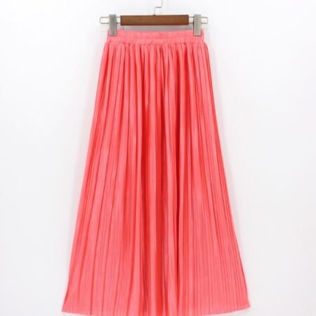 Metallic Mid Length Pleated Skirt Series Cotton (Coral Pink)
