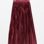 Metallic Mid Length Pleated Skirt Series Cotton (Meroon)
