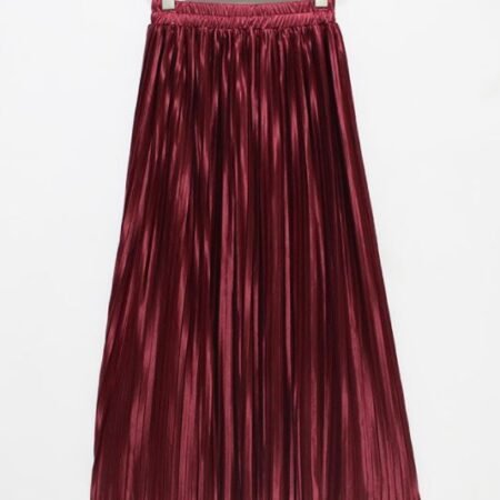 Metallic Mid Length Pleated Skirt Series Cotton (Meroon)