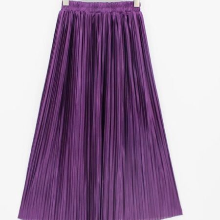 Metallic Mid Length Pleated Skirt Series Cotton (Purple)