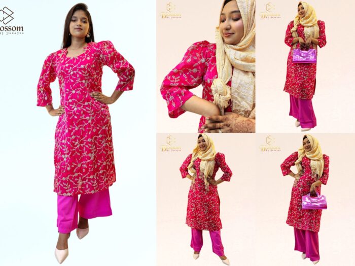 Ghimichu Tissue Sequence Single Kurti (Pink )