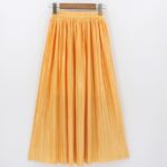Metallic Mid Length Pleated Skirt Series Cotton (Yellow)