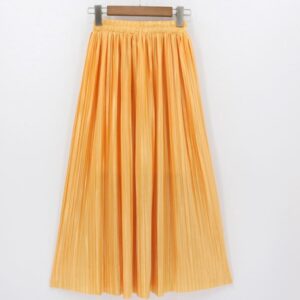 Metallic Mid Length Pleated Skirt Series Cotton (Yellow)