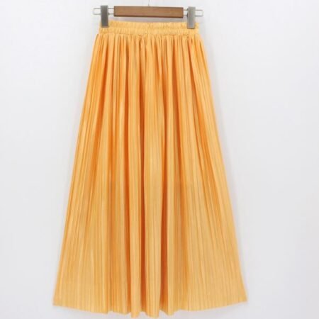 Metallic Mid Length Pleated Skirt Series Cotton (Yellow)