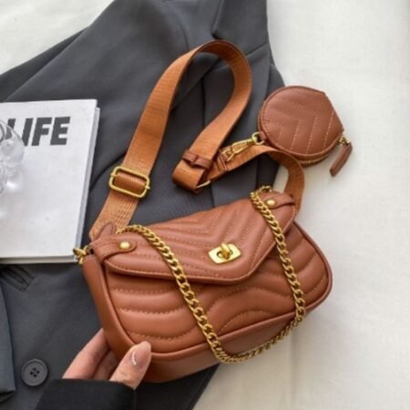 New Bmbroidery Thread Wide Shoulder Strap Single Chain Armpit Bag (Light Brwon)