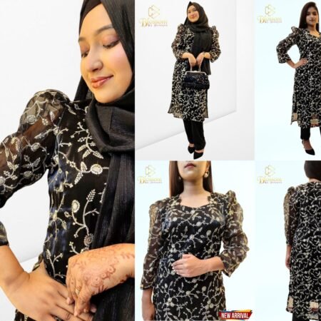 Ghimichu Tissue Sequence Single Kurti (Black )