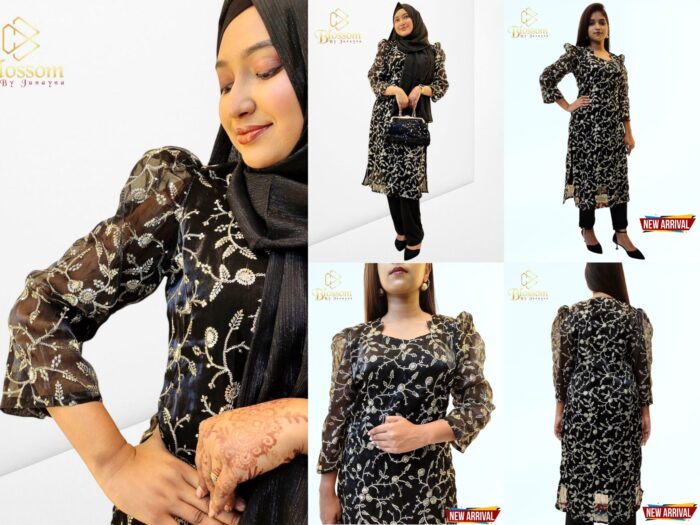 Ghimichu Tissue Sequence Single Kurti (Black )