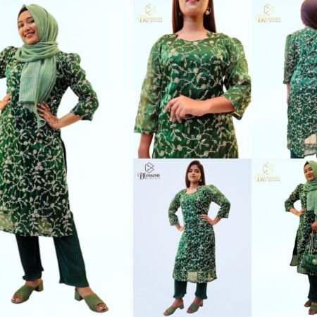Ghimichu Tissue Sequence Single Kurti (Green)