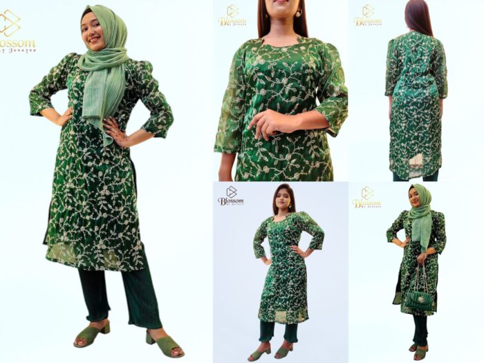 Ghimichu Tissue Sequence Single Kurti (Green)