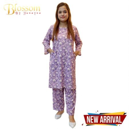 Lavender Flower Printed 2pcs Set with Pocket