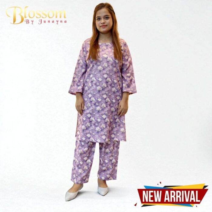 Lavender Flower Printed 2pcs Set with Pocket - Image 2