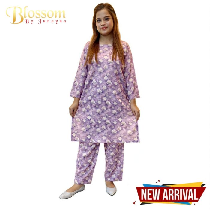 Lavender Flower Printed 2pcs Set with Pocket - Image 3