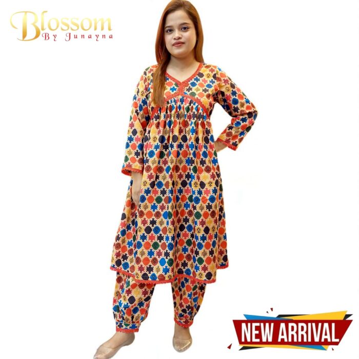 Red-Blue Round Dress 2pcs Set - Image 4