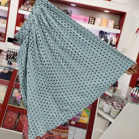 Classic French Polka-Dot High Waisted Mid-Length Pleated Skirt (Sky blue)